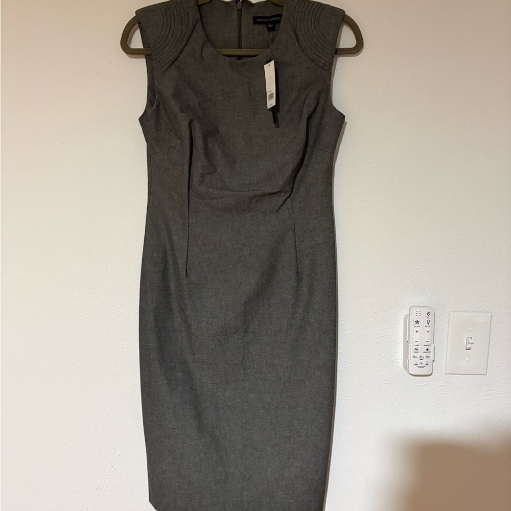 Banana Republic Charcoal Gray Sleeveless Midi Sheath Dress